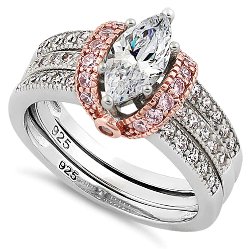 The Reagan brings the bling to your look with a cohesive stacked look!

Features a 1.5 carat marquise stone ring set in sterling silver
Then add 17 sparkling pink cubic zirconia stones in a rose gold halo
Plus 5 clear cubic zirconia stones on each band
Available in sizes 5 through 11