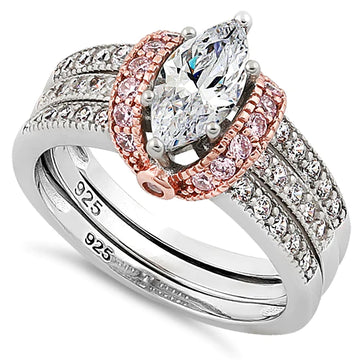 The Reagan brings the bling to your look with a cohesive stacked look!

Features a 1.5 carat marquise stone ring set in sterling silver
Then add 17 sparkling pink cubic zirconia stones in a rose gold halo
Plus 5 clear cubic zirconia stones on each band
Available in sizes 5 through 11